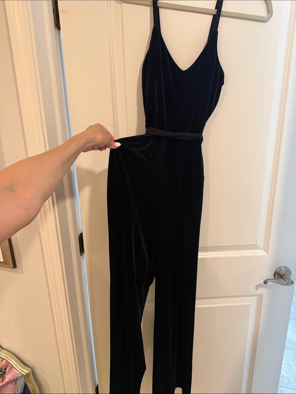 Calvin Klein Black Velvet V-Neck Jumpsuit w/ POCKETS!